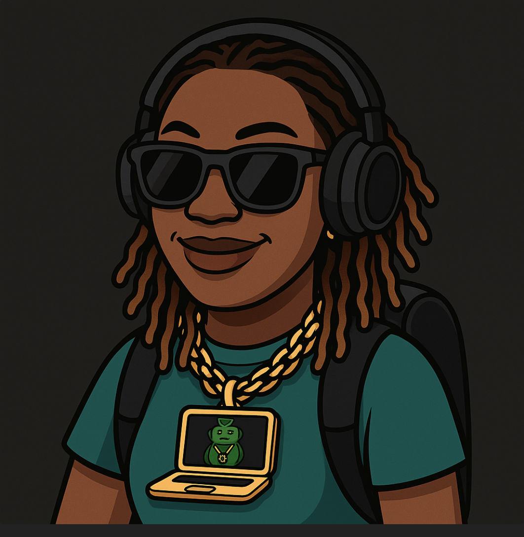 Cartoon style illustration of Kiana Kai with headphones